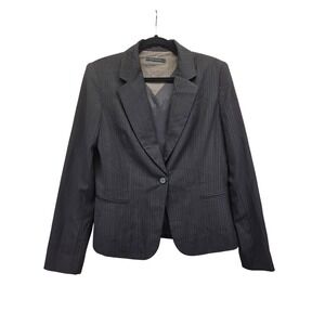 Elie Tahari‎ Womens Pinstripe Single Button Blazer Brown White Size 12 Preppy